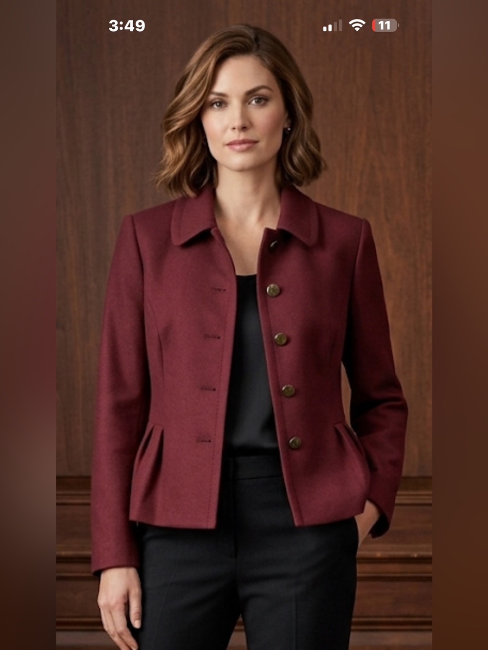 Brooks Brothers Wine Red Tailored Button Peplum Jacket Wool blend NWOT